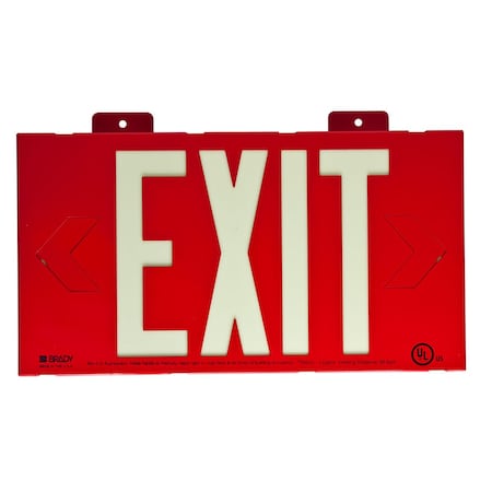 Brady Exit Sign, Plastic, 15-1/4" W, 8-1/4" H, Exit, Red 90885B